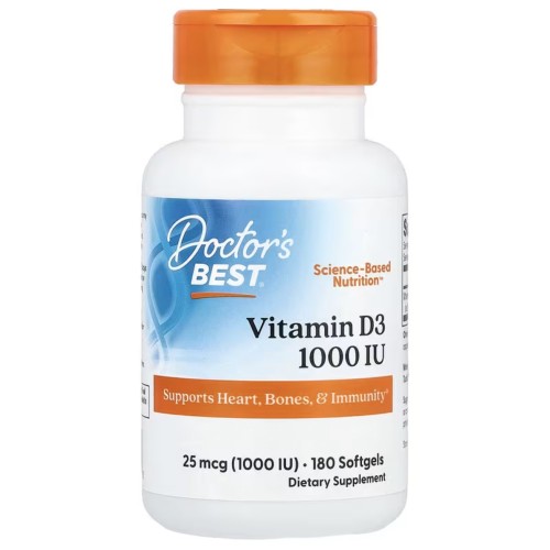 Doctor's Best, витамин D3, 25 мкг (1000 МЕ), 180 капсул